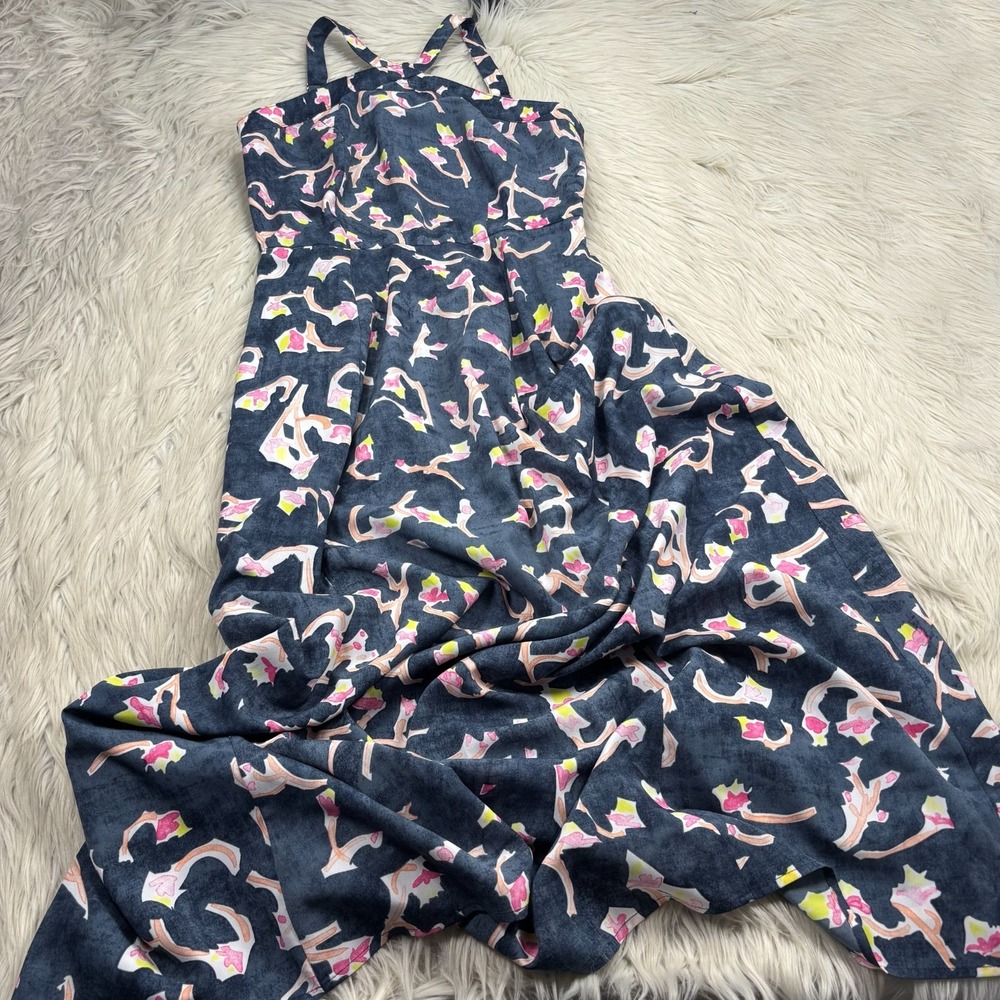 Cabi Women's 6 Blue Abstract Aurora Maxi Dress Halter Resort Preppy Vacation